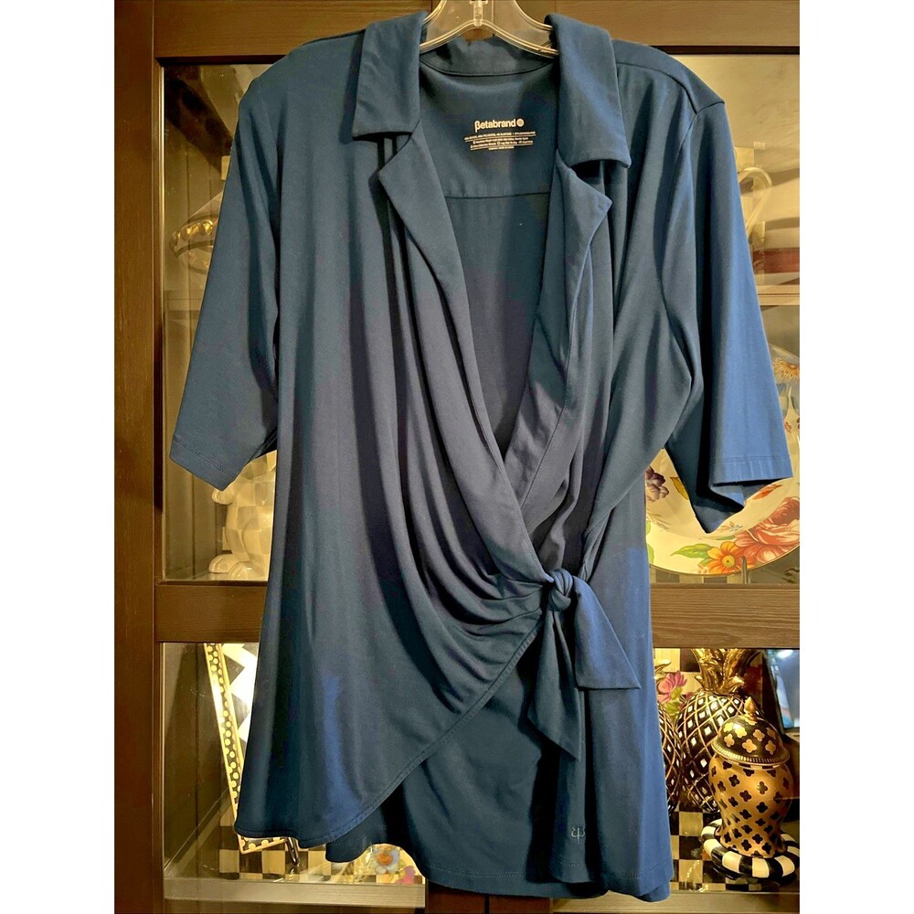 Betabrand Women’s 2XL Collared Short Sleeve Side Tie Waist Top Shirt Wrap